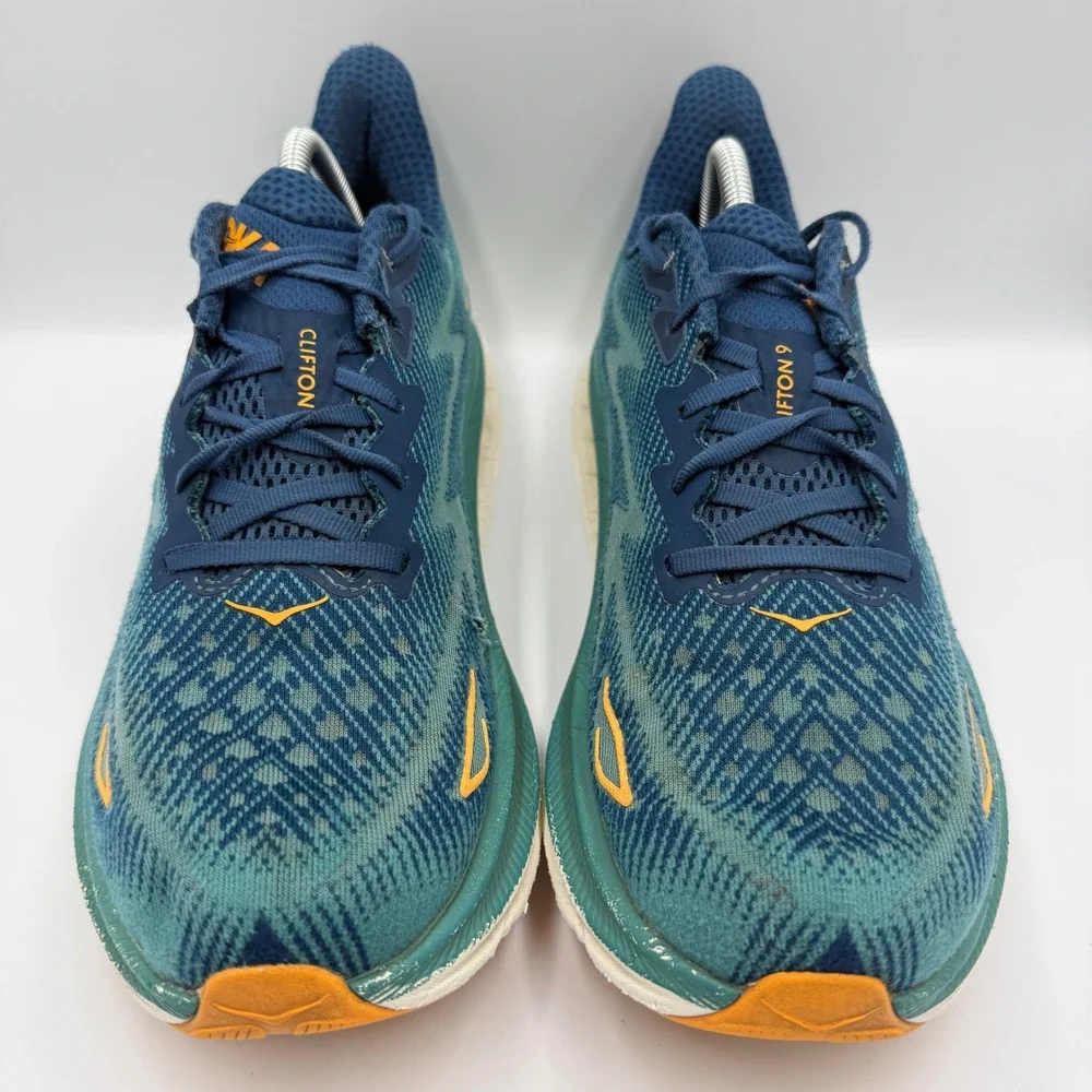 Hoka One One Clifton 9 Mens Size 10.5 Running Shoes Road Sneakers Blue Orange